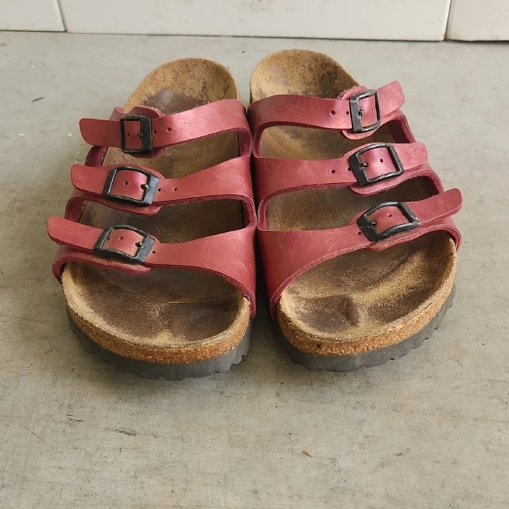 Birkenstock Red Sandals with Adjustable Straps and Contoured Footbed - Picture 2 of 12